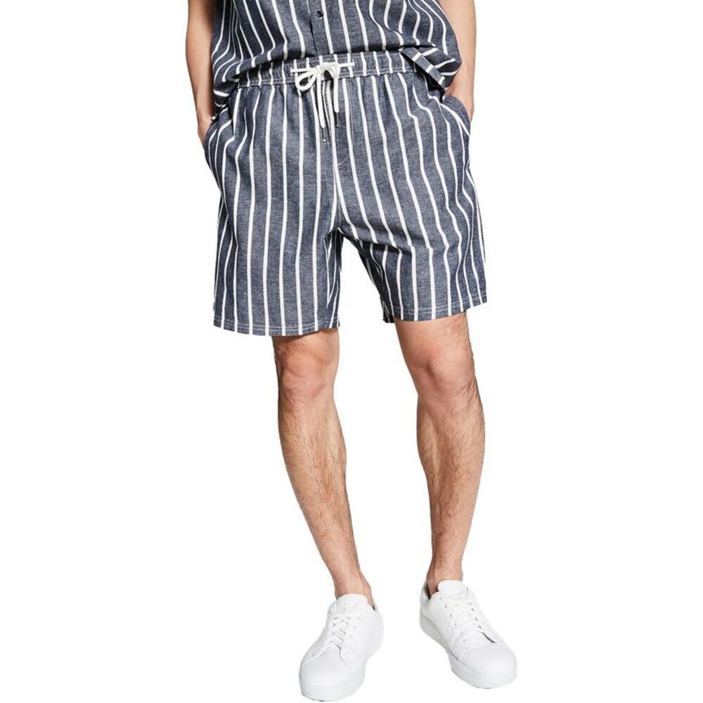 And Now This Mens Navy Striped Drawstring 9' Inseam Casual Shorts NWT